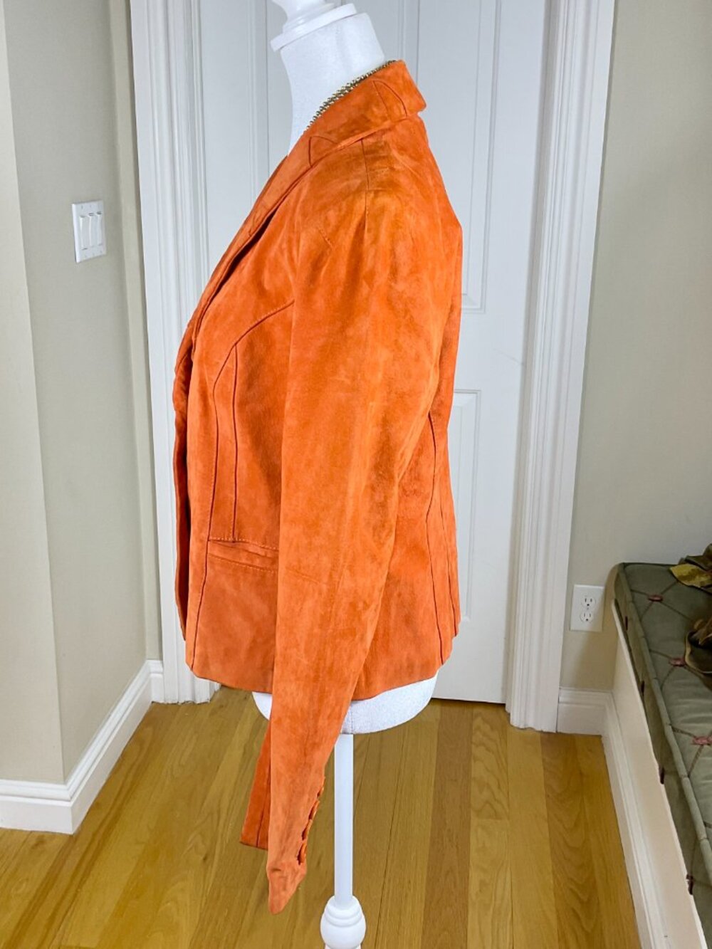 Bernardo Suede Jacket Blazer Orange Leather (M) - Picture 3 of 9